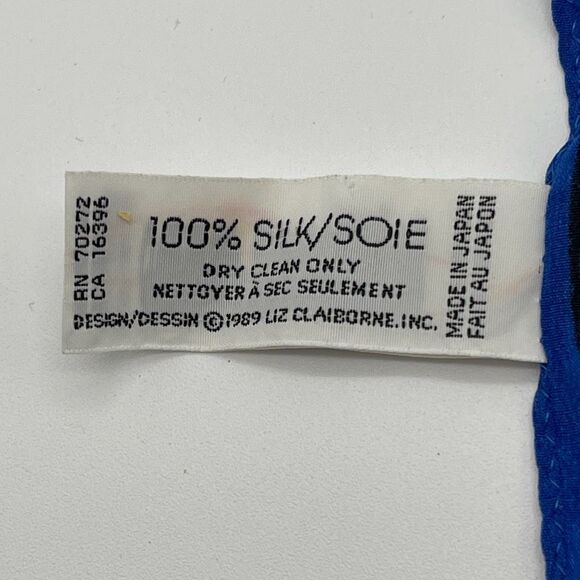 Vintage LIZ CLAIBORNE Silk Scarf Red Pink Blue Polka Dot Stripes Crest Square - Picture 3 of 11